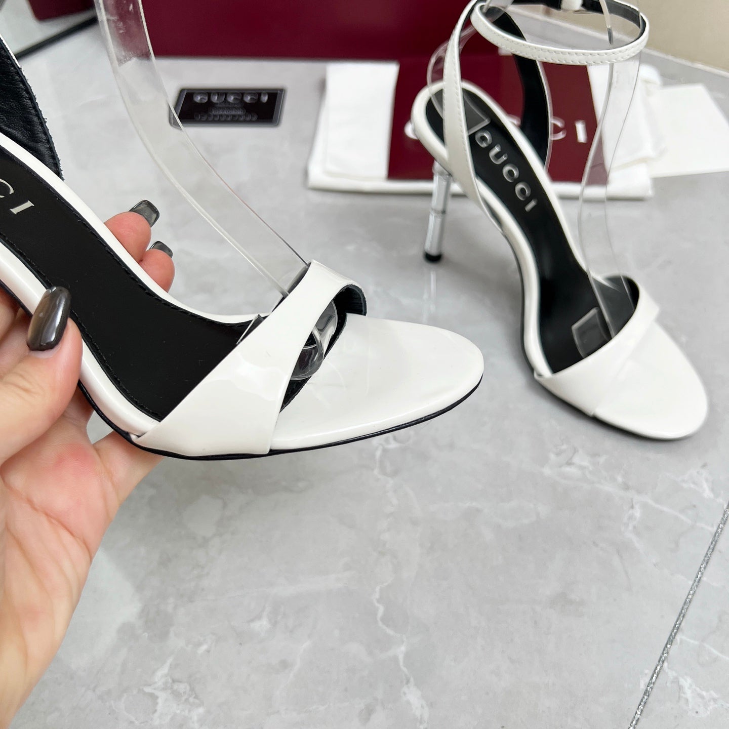 GC 25 Heeled 95mm Sandals White Patent Leather 293860