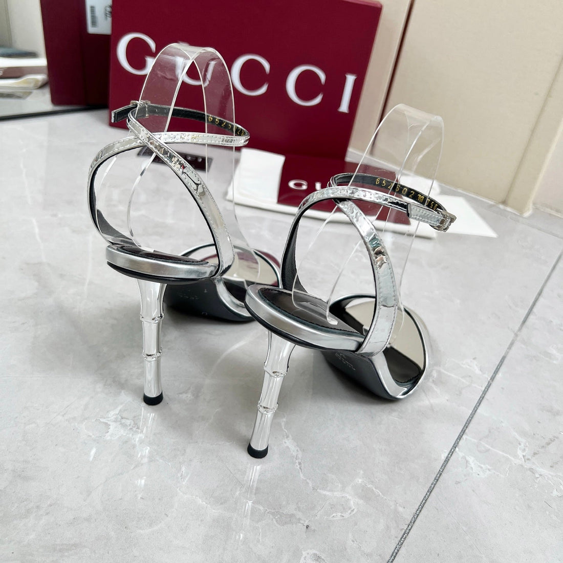 GC 25 Heeled 95mm Sandals Silver Patent Leather 293862