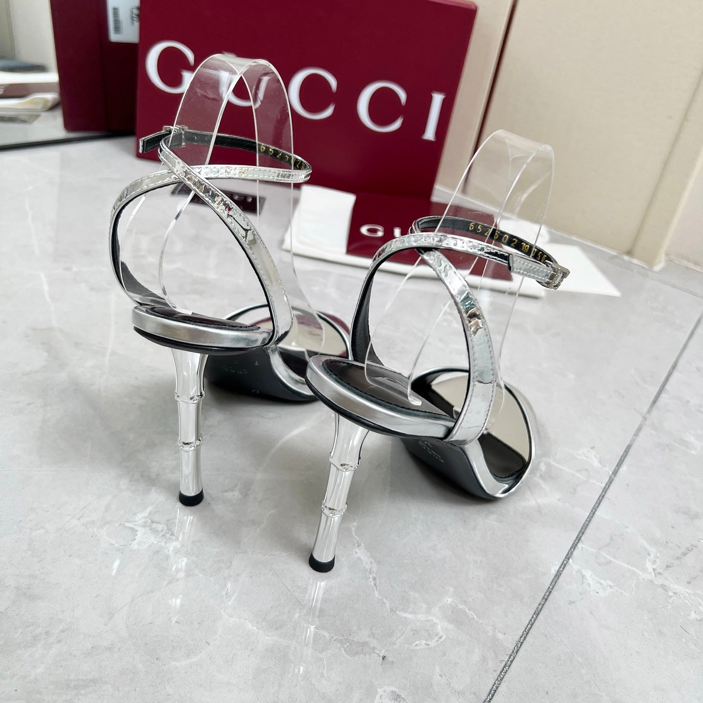 GC 25 Heeled 95mm Sandals Silver Patent Leather 293862