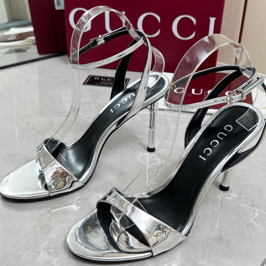 GC 25 Heeled 95mm Sandals Silver Patent Leather 293862