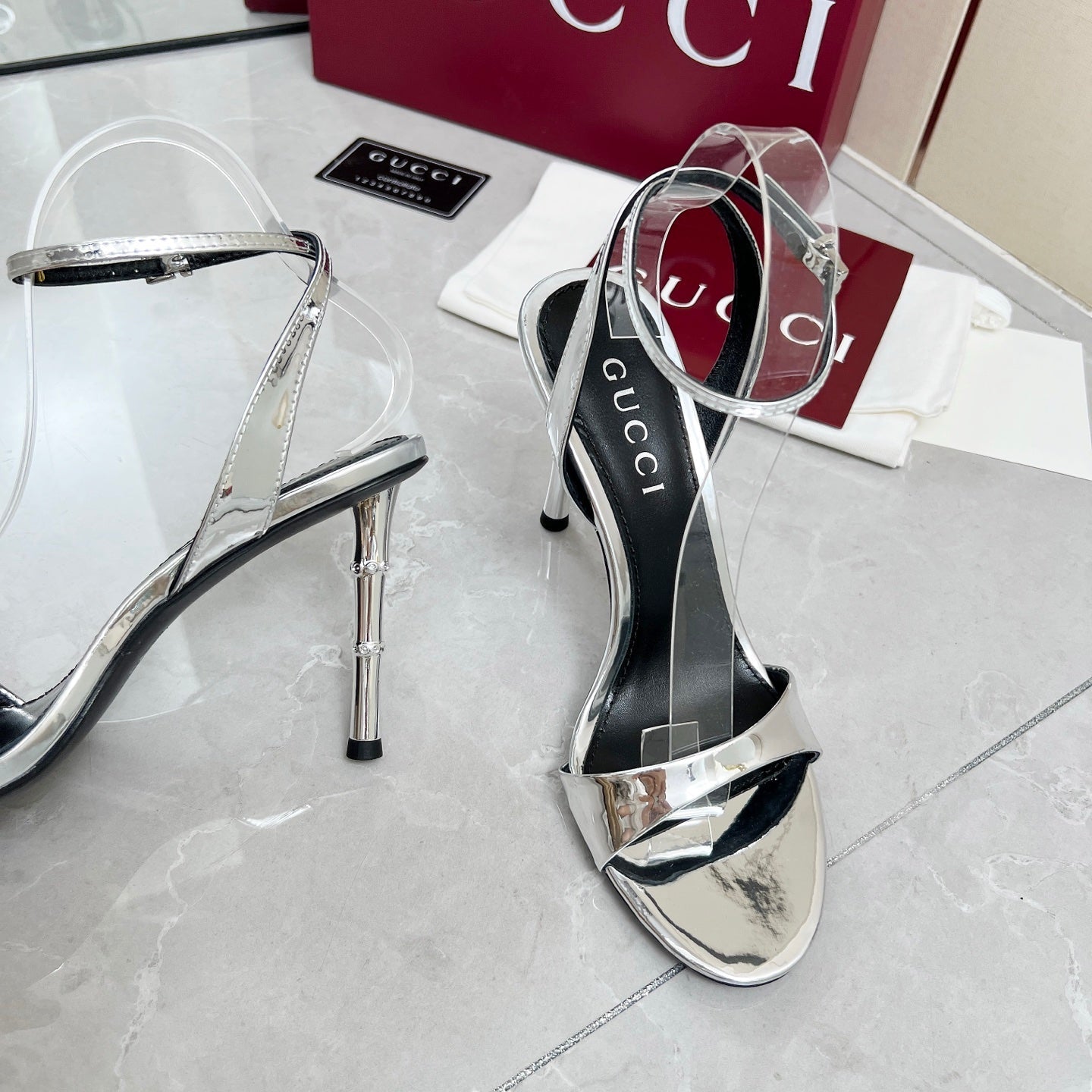 GC 25 Heeled 95mm Sandals Silver Patent Leather 293862