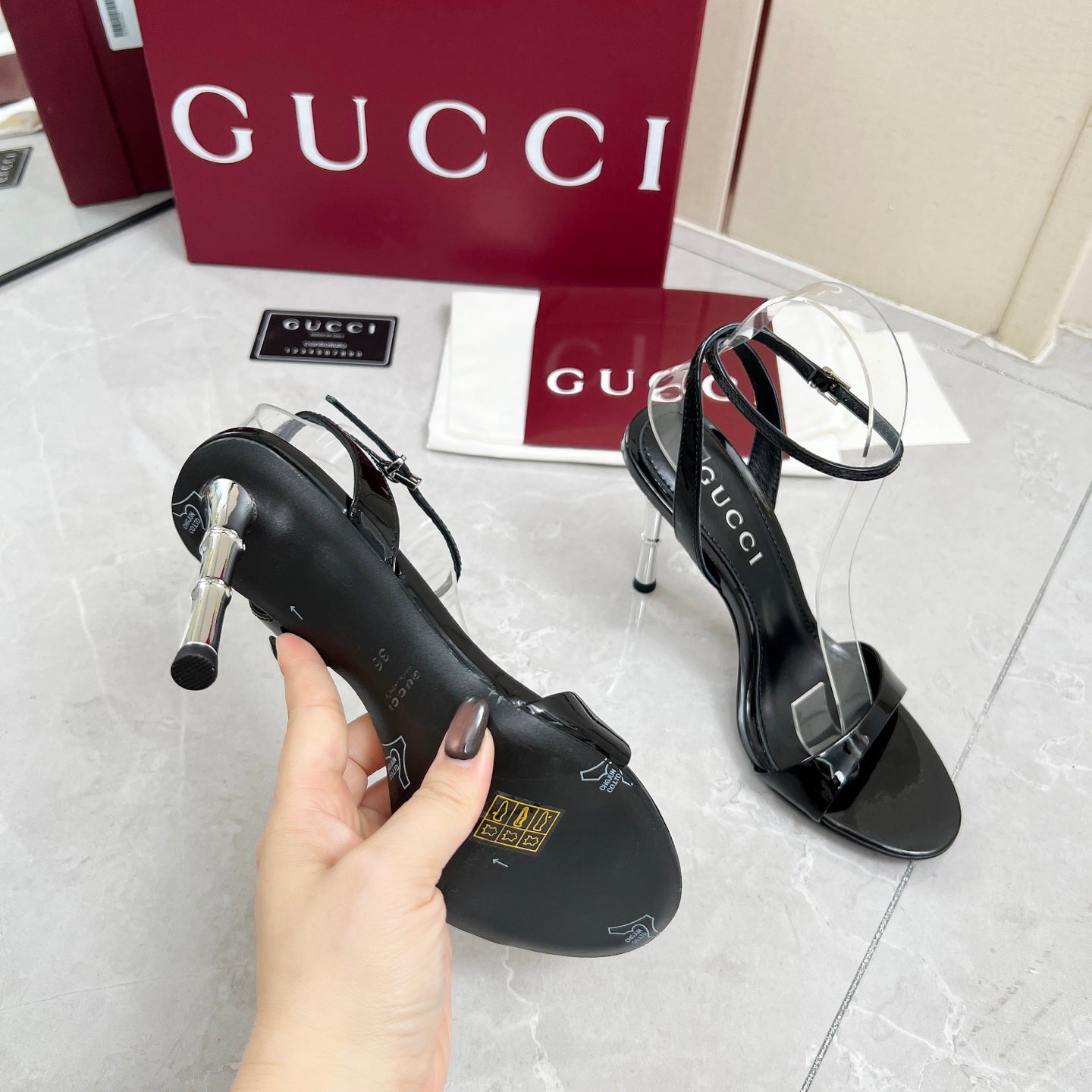 GC 25 Heeled 95mm Sandals Black Patent Leather 293863