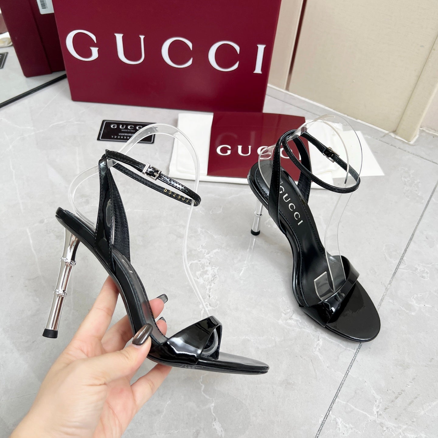 GC 25 Heeled 95mm Sandals Black Patent Leather 293863