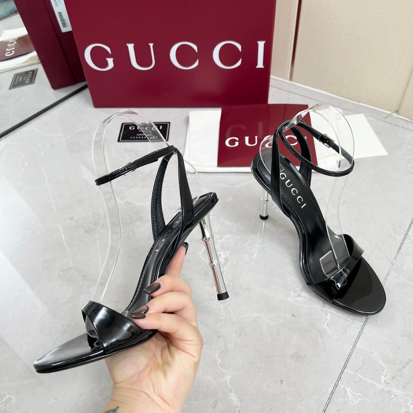 GC 25 Heeled 95mm Sandals Black Patent Leather 293863