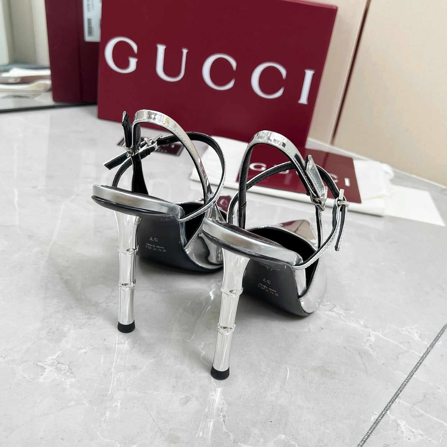 GC 25 Heeled 95mm Slingback Pump Silver Patent Leather 293864