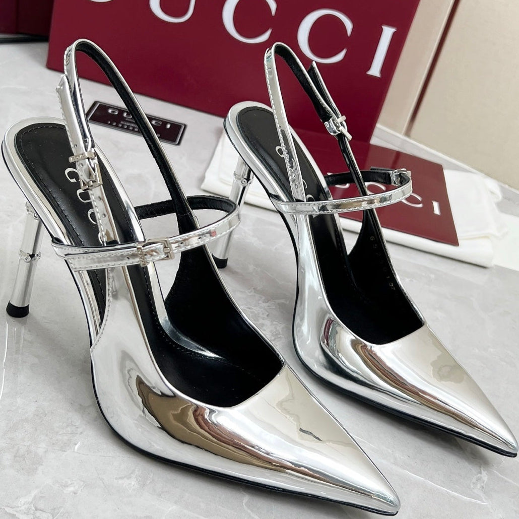 GC 25 Heeled 95mm Slingback Pump Silver Patent Leather 293864