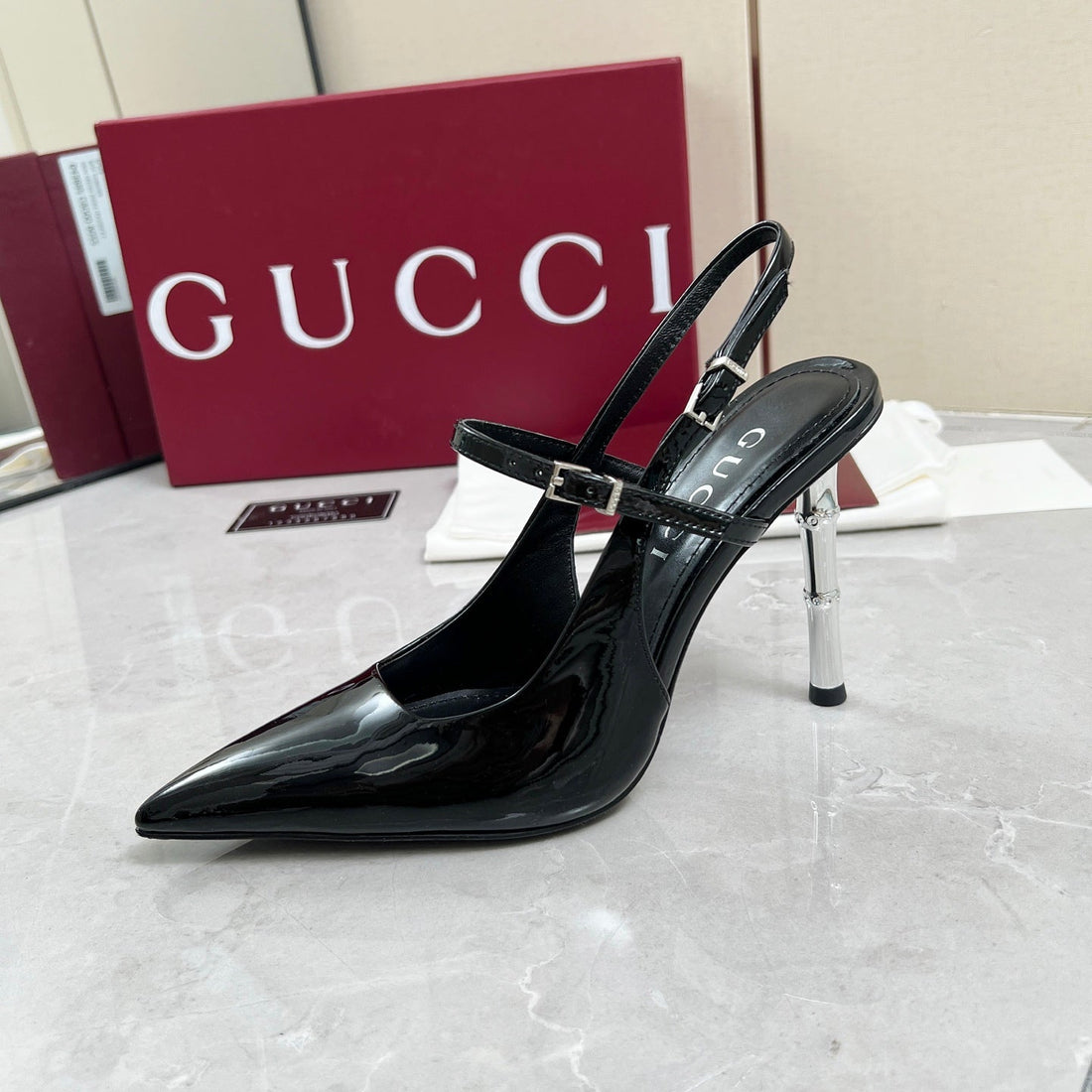 GC 25 Heeled 95mm Slingback Pump Black  Patent Leather 293865