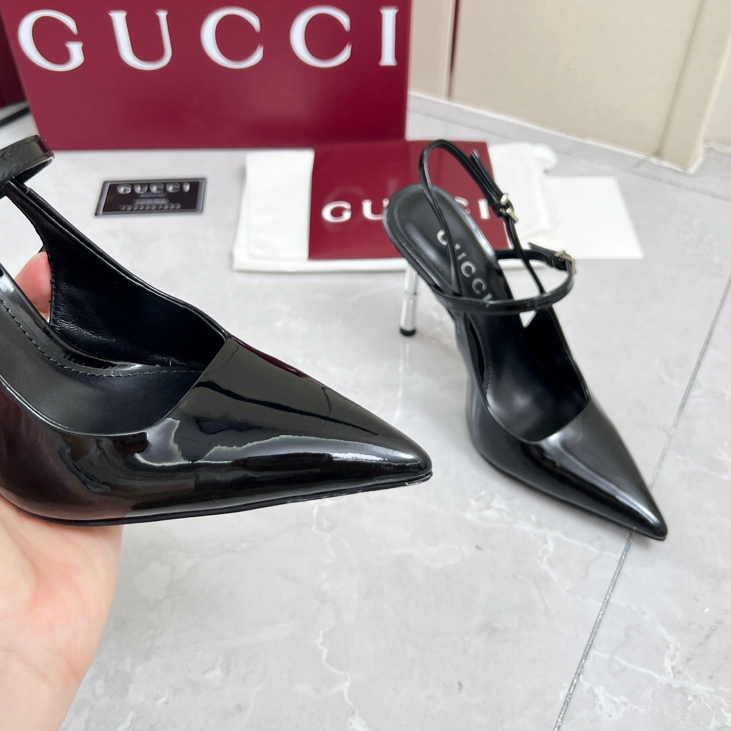 GC 25 Heeled 95mm Slingback Pump Black  Patent Leather 293865