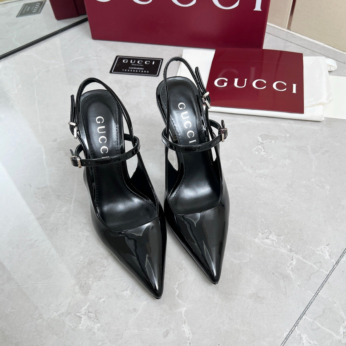 GC 25 Heeled 95mm Slingback Pump Black  Patent Leather 293865