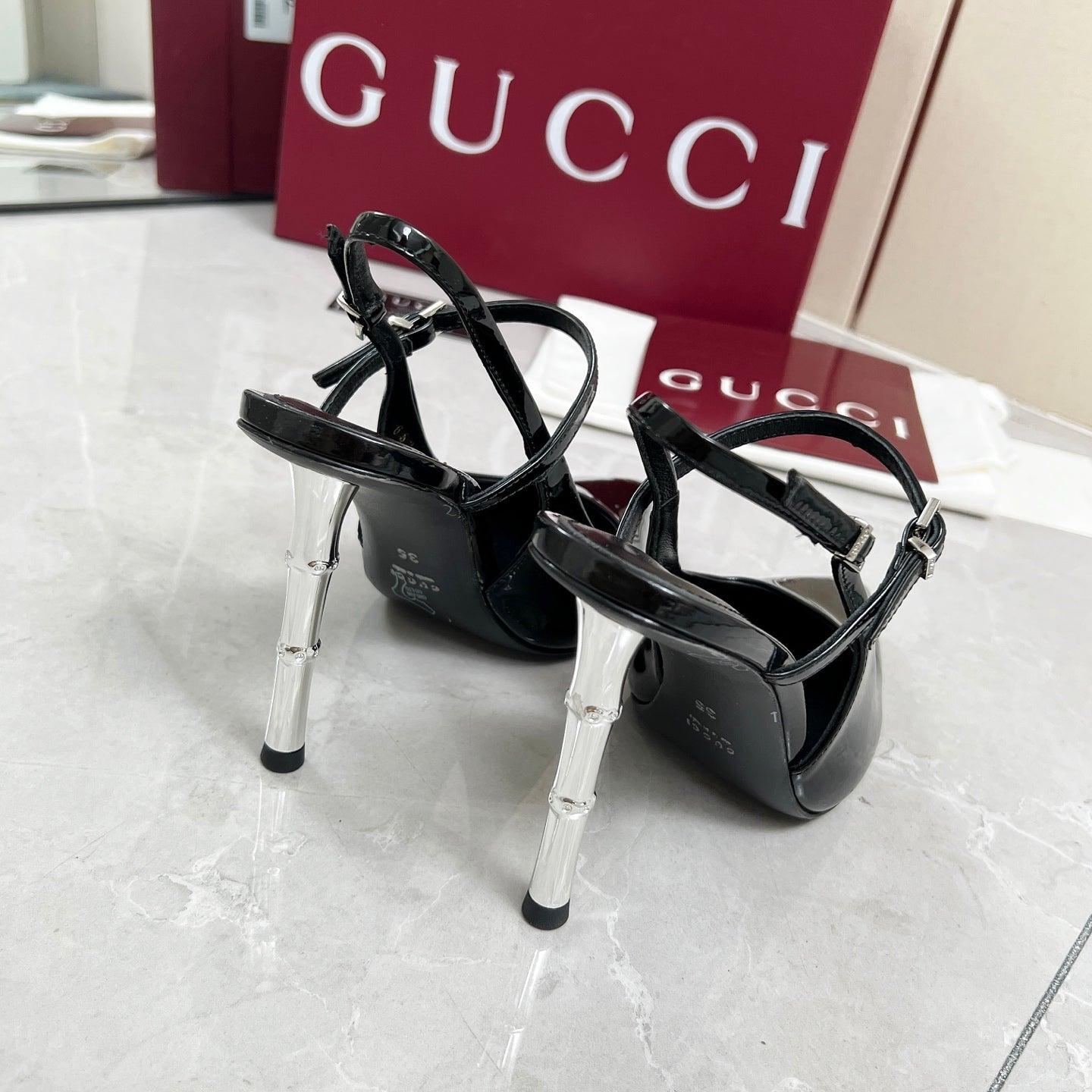 GC 25 Heeled 95mm Slingback Pump Black  Patent Leather 293865