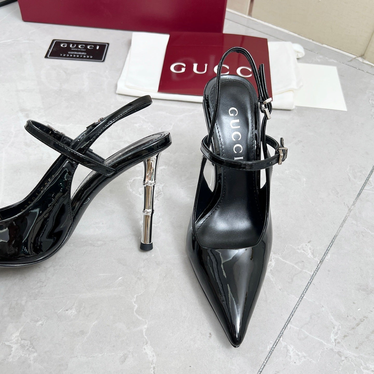 GC 25 Heeled 95mm Slingback Pump Black  Patent Leather 293865