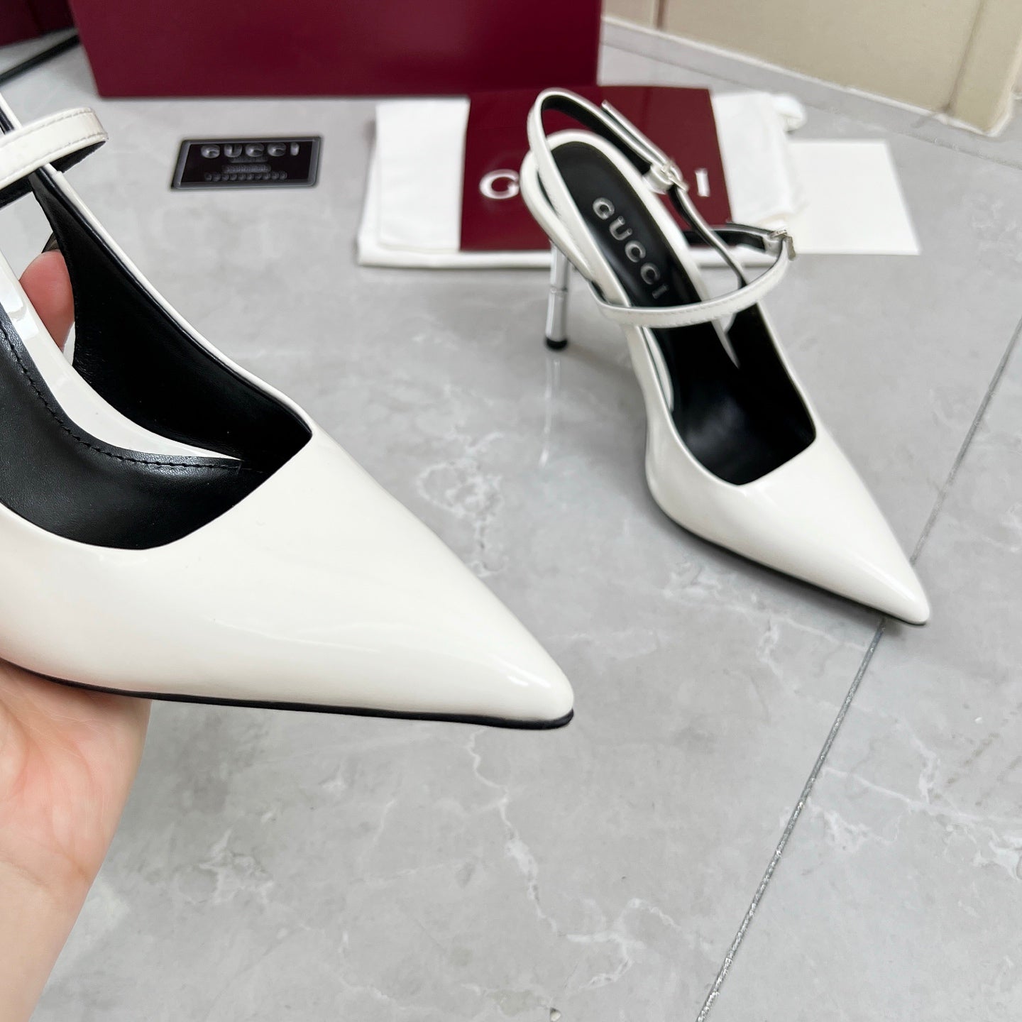 GC 25 Heeled 95mm Slingback Pump White Patent Leather 293867