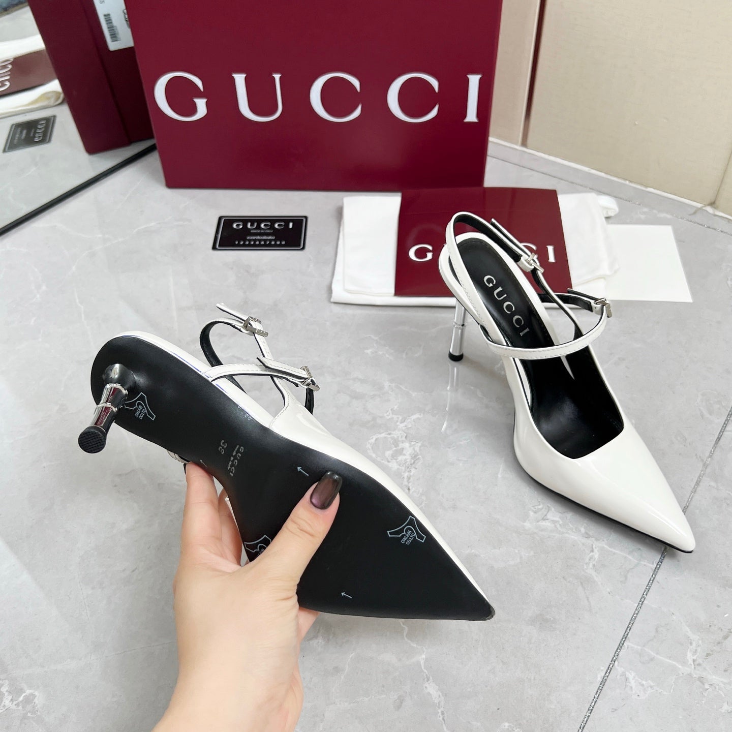 GC 25 Heeled 95mm Slingback Pump White Patent Leather 293867