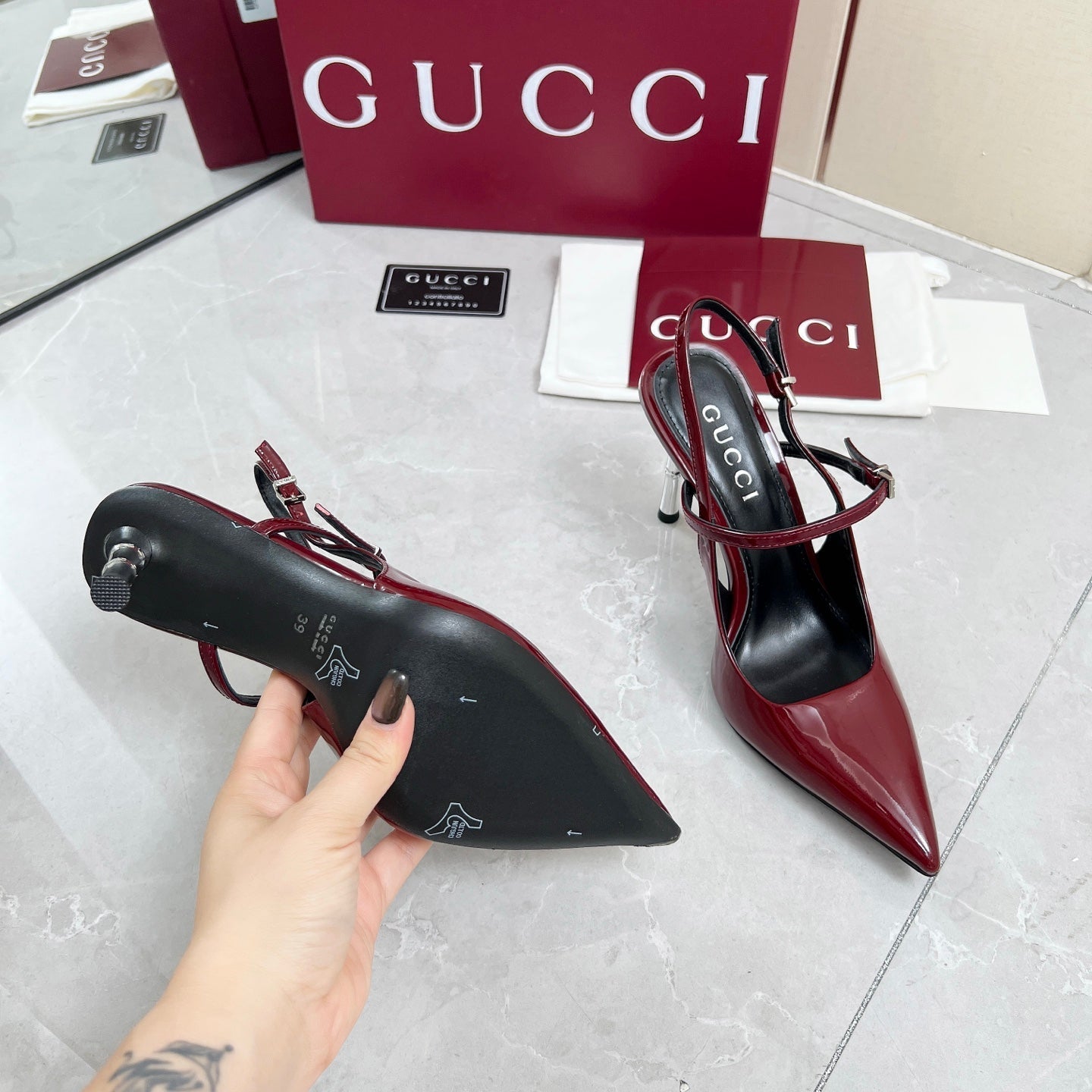 GC 25 Heeled 95mm Slingback Pump Red Patent Leather 293868