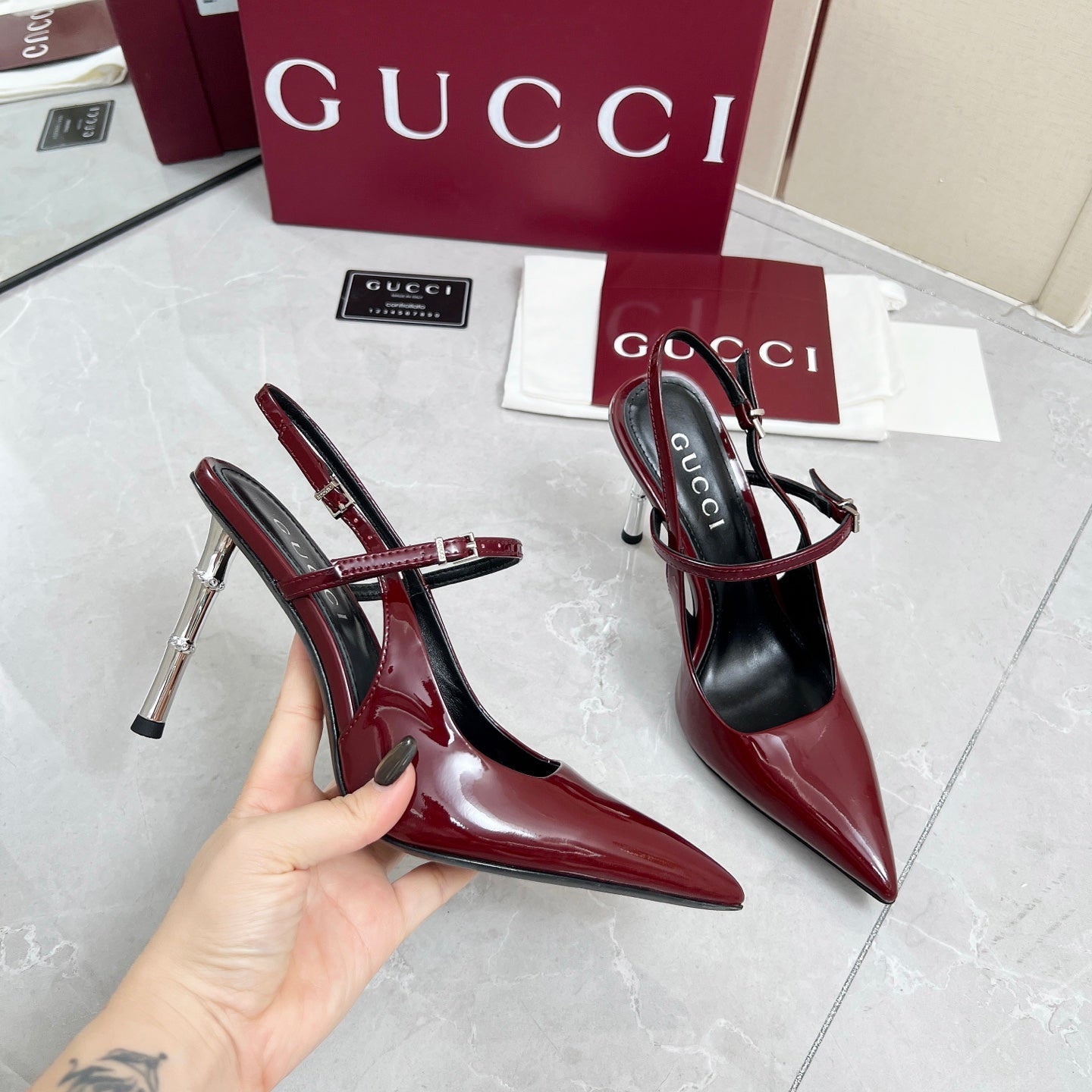 GC 25 Heeled 95mm Slingback Pump Red Patent Leather 293868