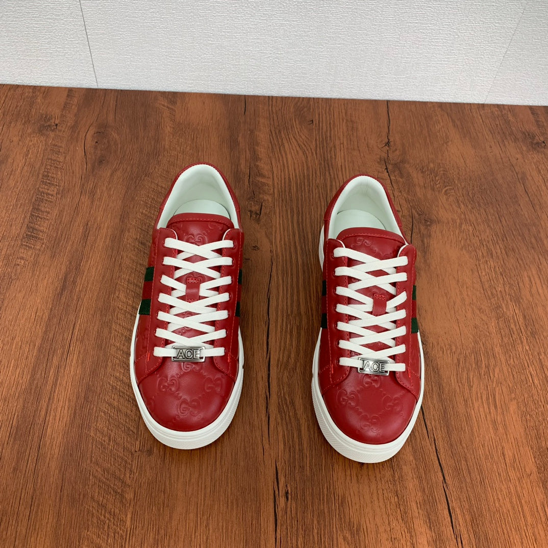 GG Men's ACE Sneaker Red Calfskin 537020