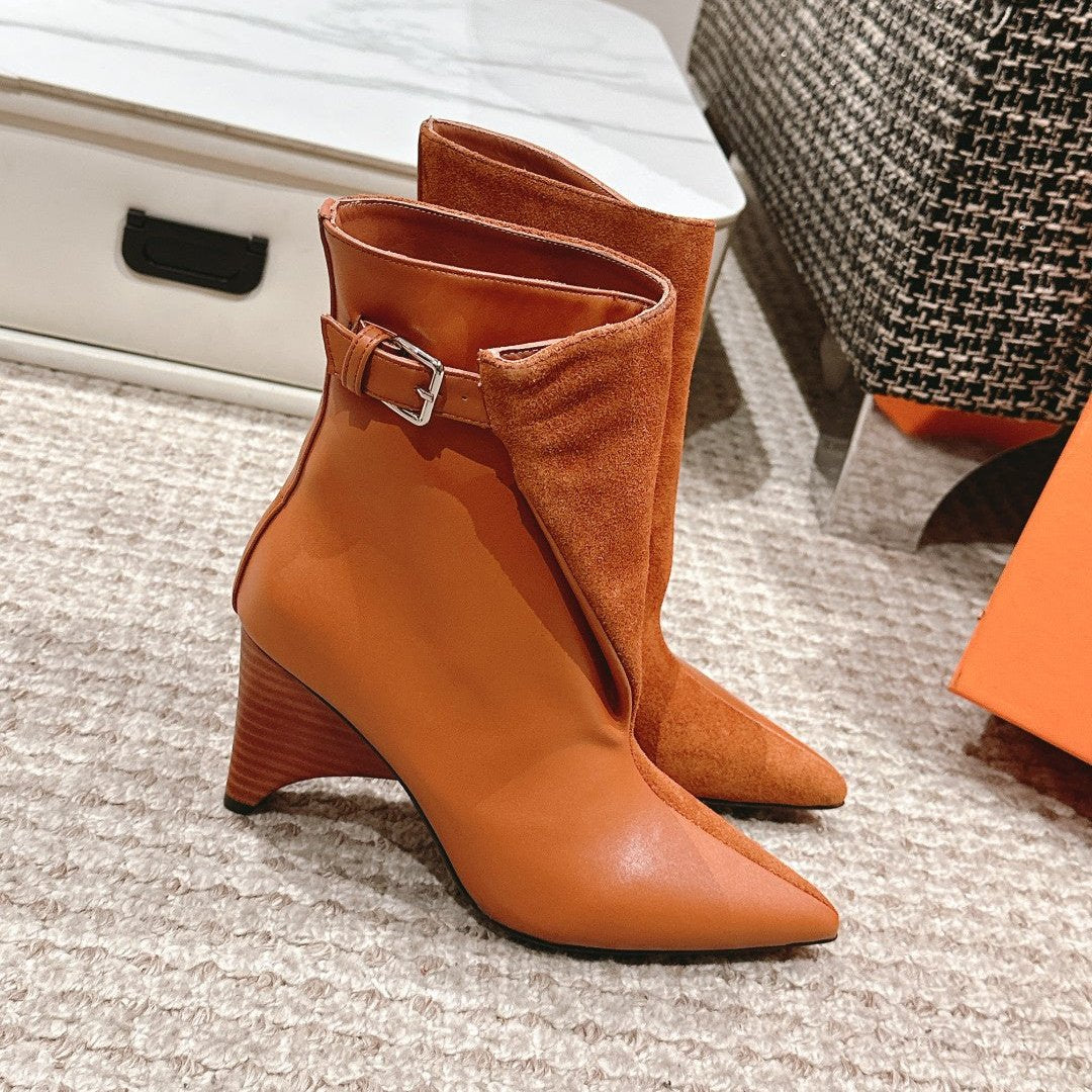 HM Ankle Boots 60mm Brown Orange Calfskin And Suede 972381