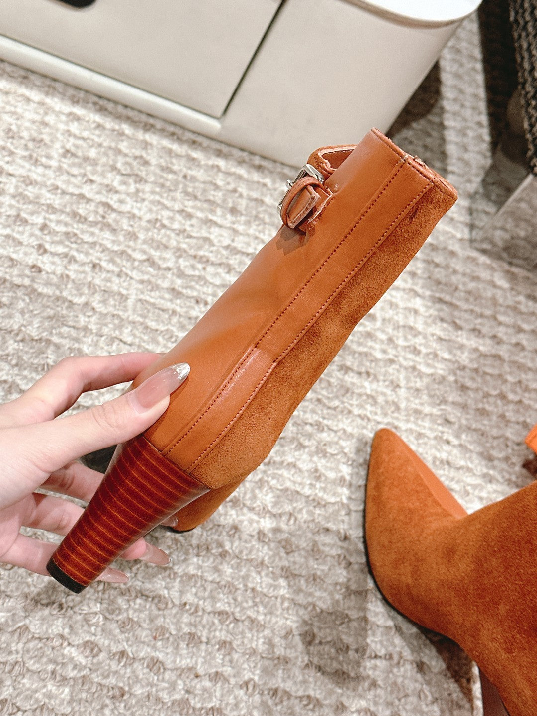 HM Ankle Boots 60mm Brown Orange Calfskin And Suede 972381