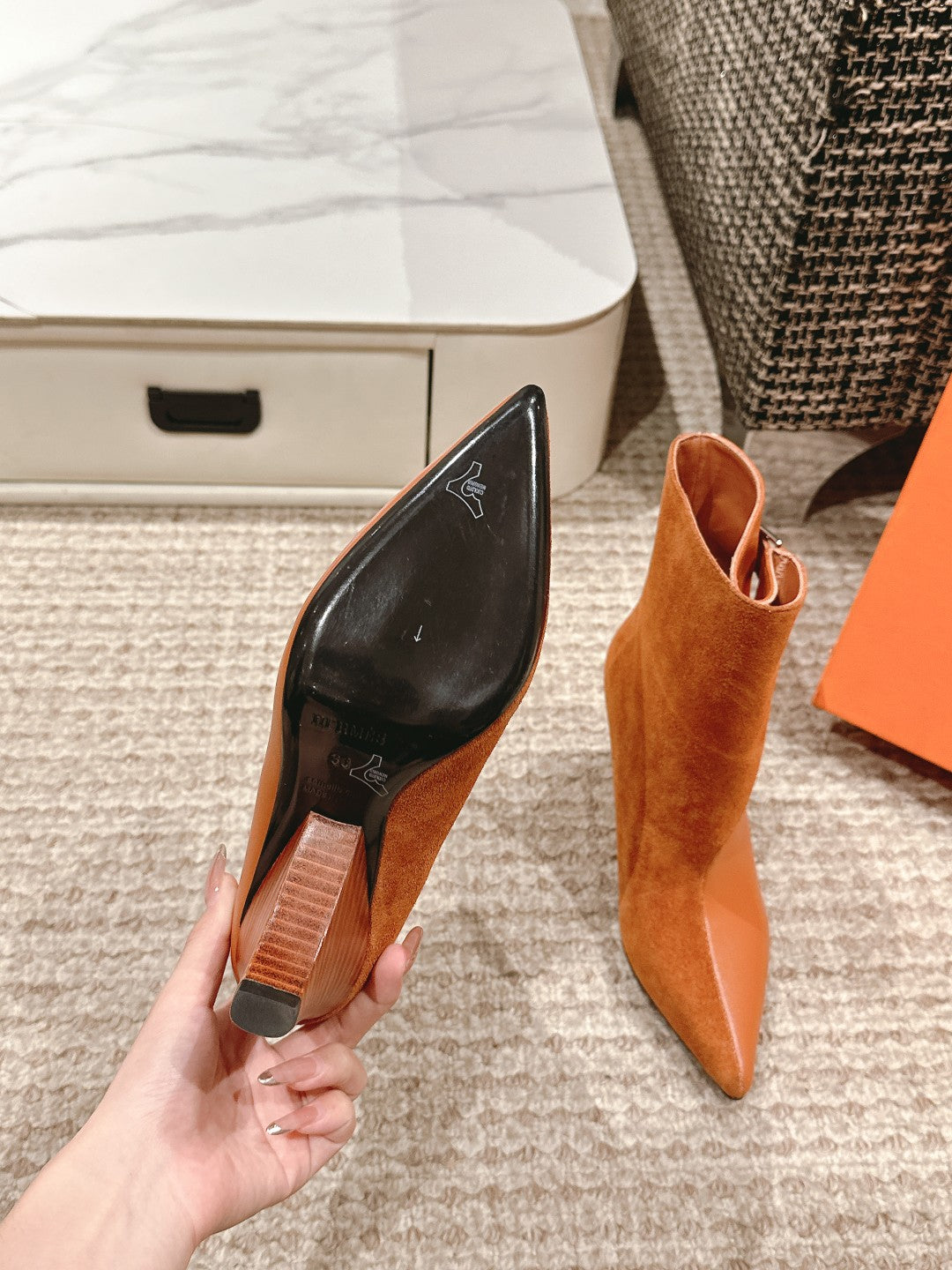 HM Ankle Boots 60mm Brown Orange Calfskin And Suede 972381