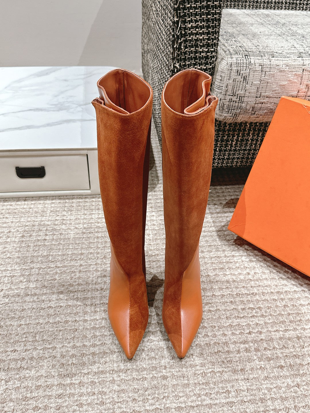 HM High Boots 60mm Brown Orange Calfskin And Suede 972384