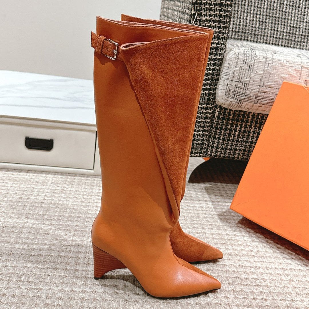 HM High Boots 60mm Brown Orange Calfskin And Suede 972384