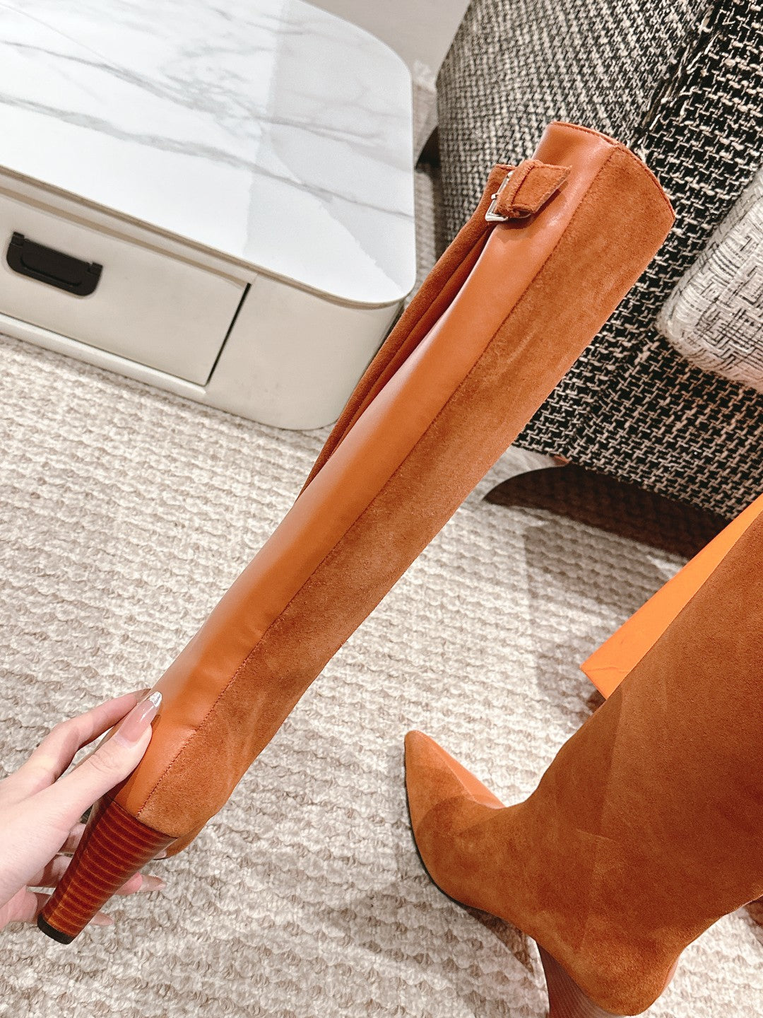 HM High Boots 60mm Brown Orange Calfskin And Suede 972384