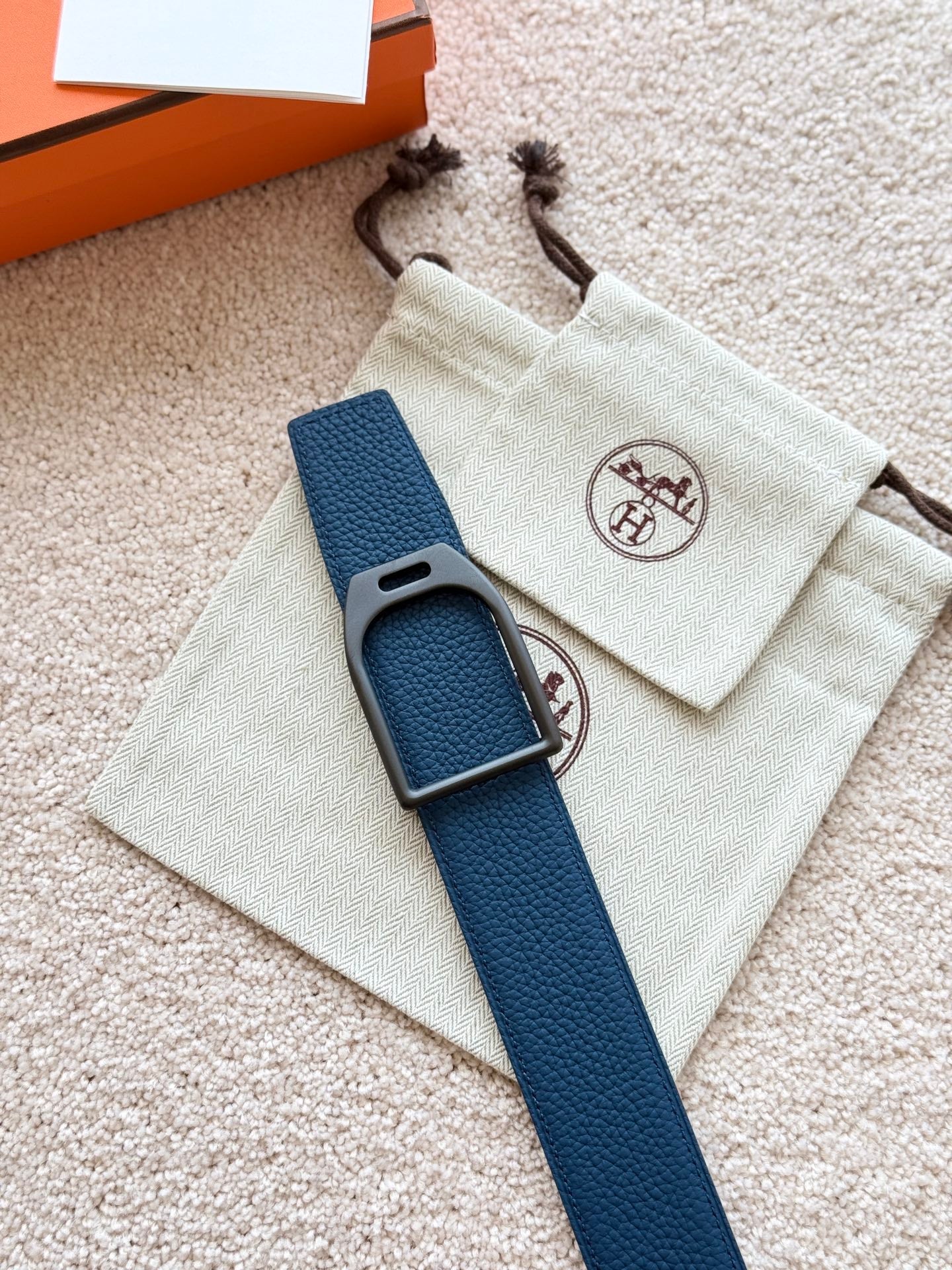 HM Jockey Buckle Belt 38mm Prussian blue Black  Leather 187521