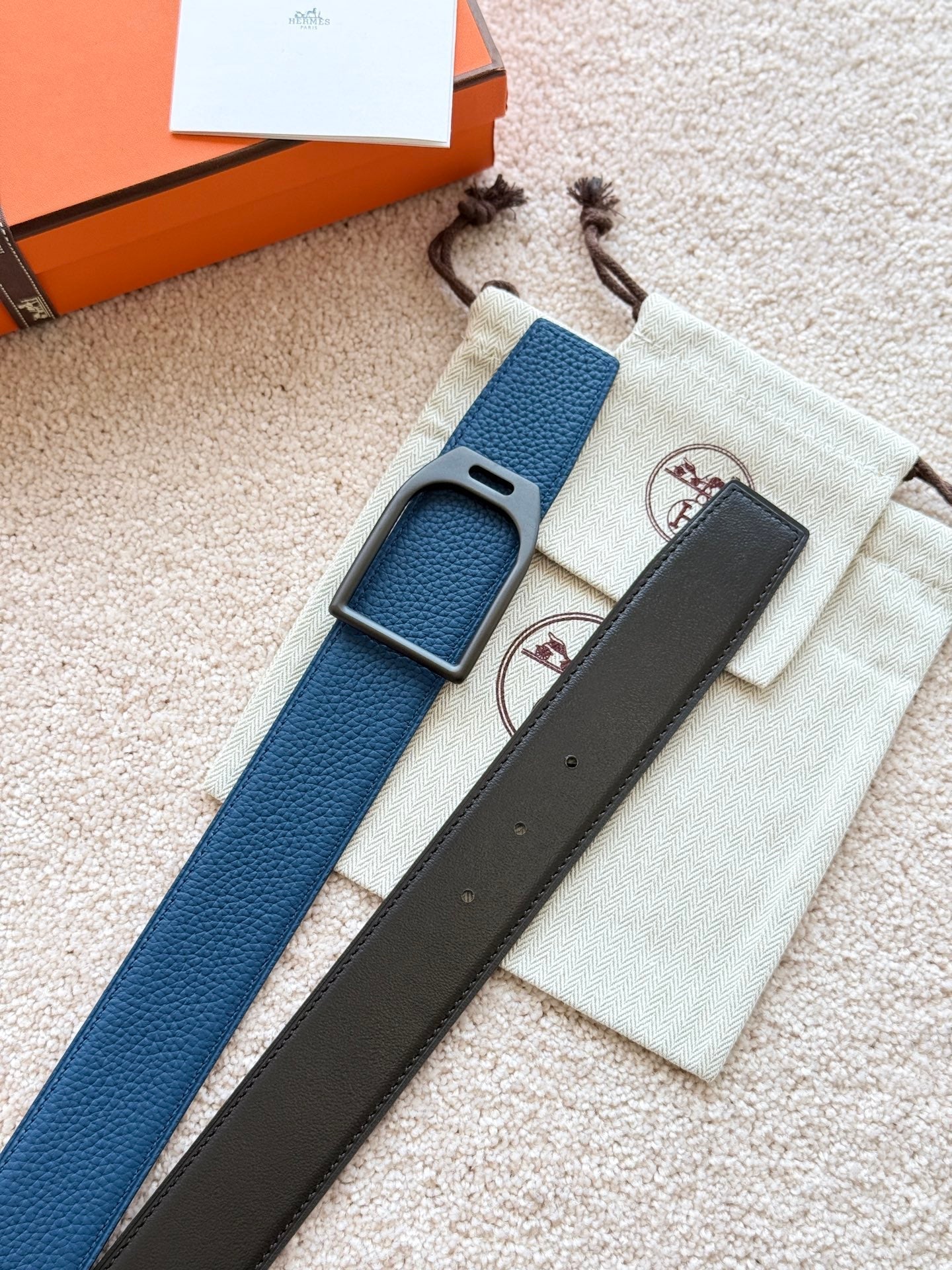 HM Jockey Buckle Belt 38mm Prussian blue Black  Leather 187521