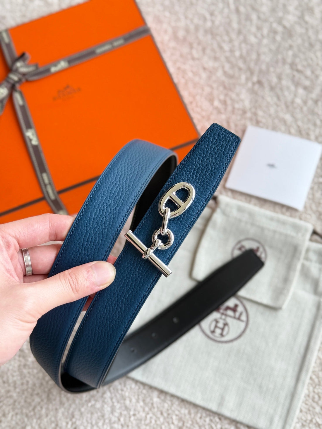 HM Yachting Buckle Belt 32mm Prussian Blue Black Leather 187514