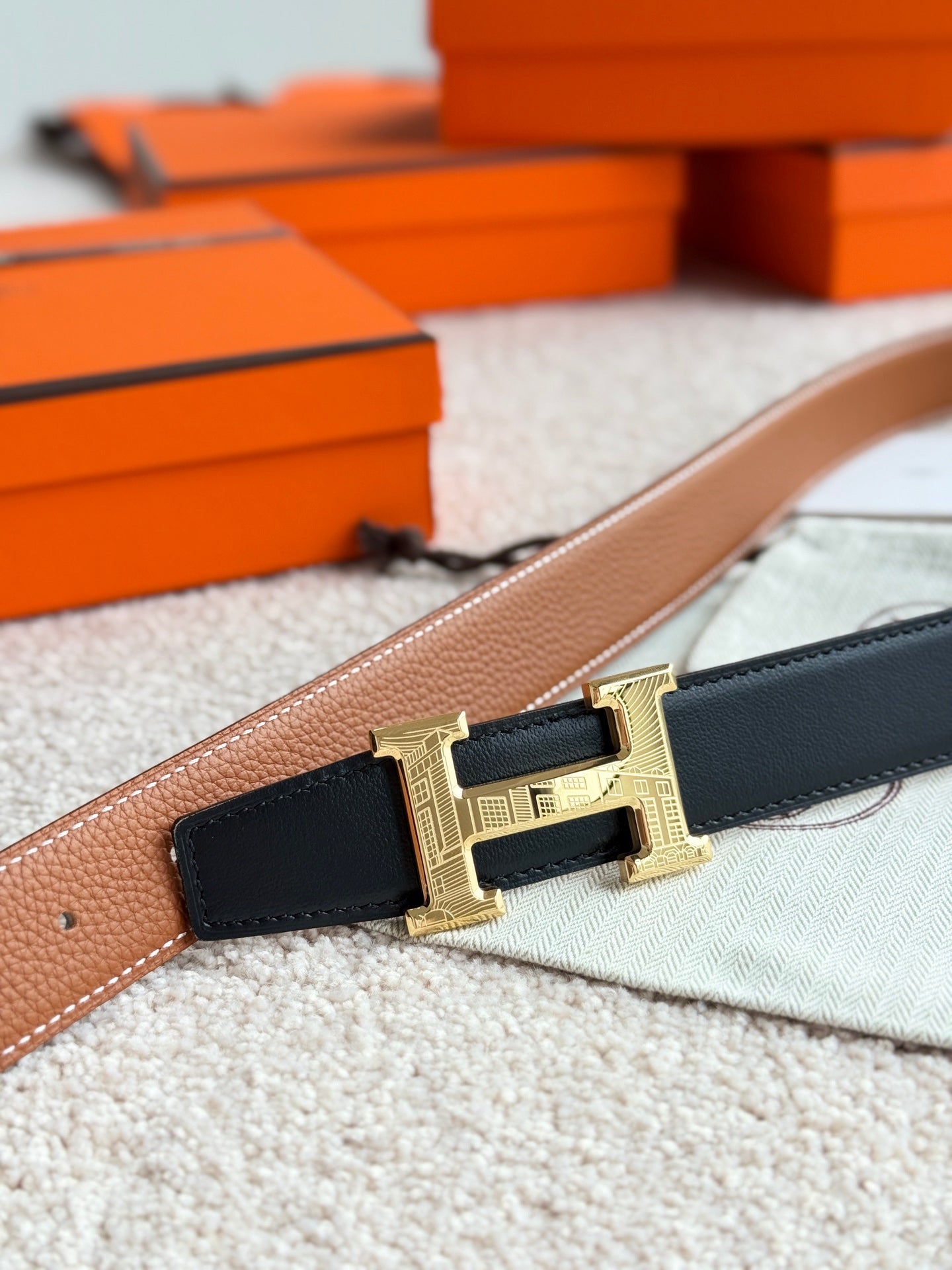 HM Gold H 5382 Faubourg Buckle Belt 32mm Brown Leather 187599