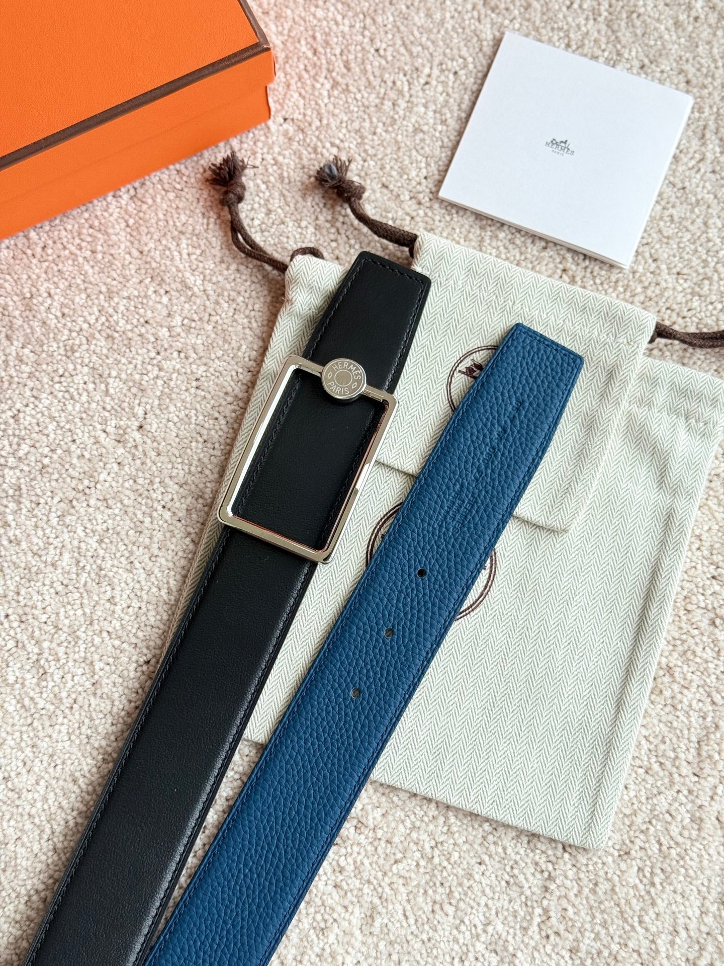 HM Silver Oscar Buckle Belt 38mm Prussian Blue Leather 187786