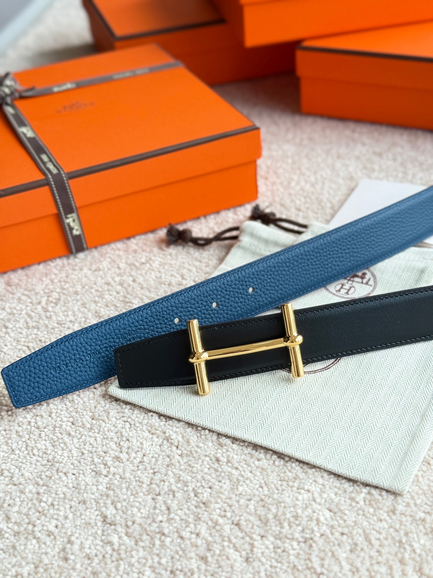 HM Gold H d'Ancre Belt Prussian blue Leather 187776