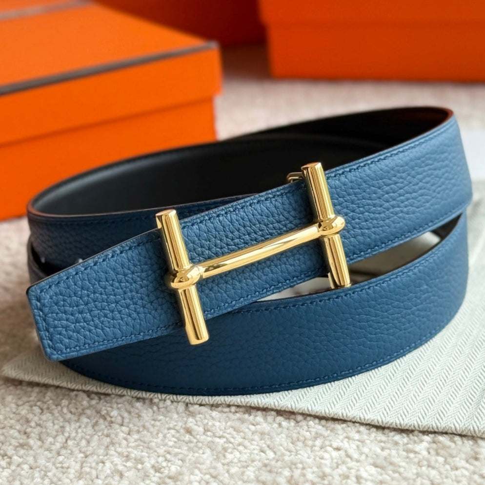 HM Gold H d'Ancre Belt Prussian blue Leather 187776