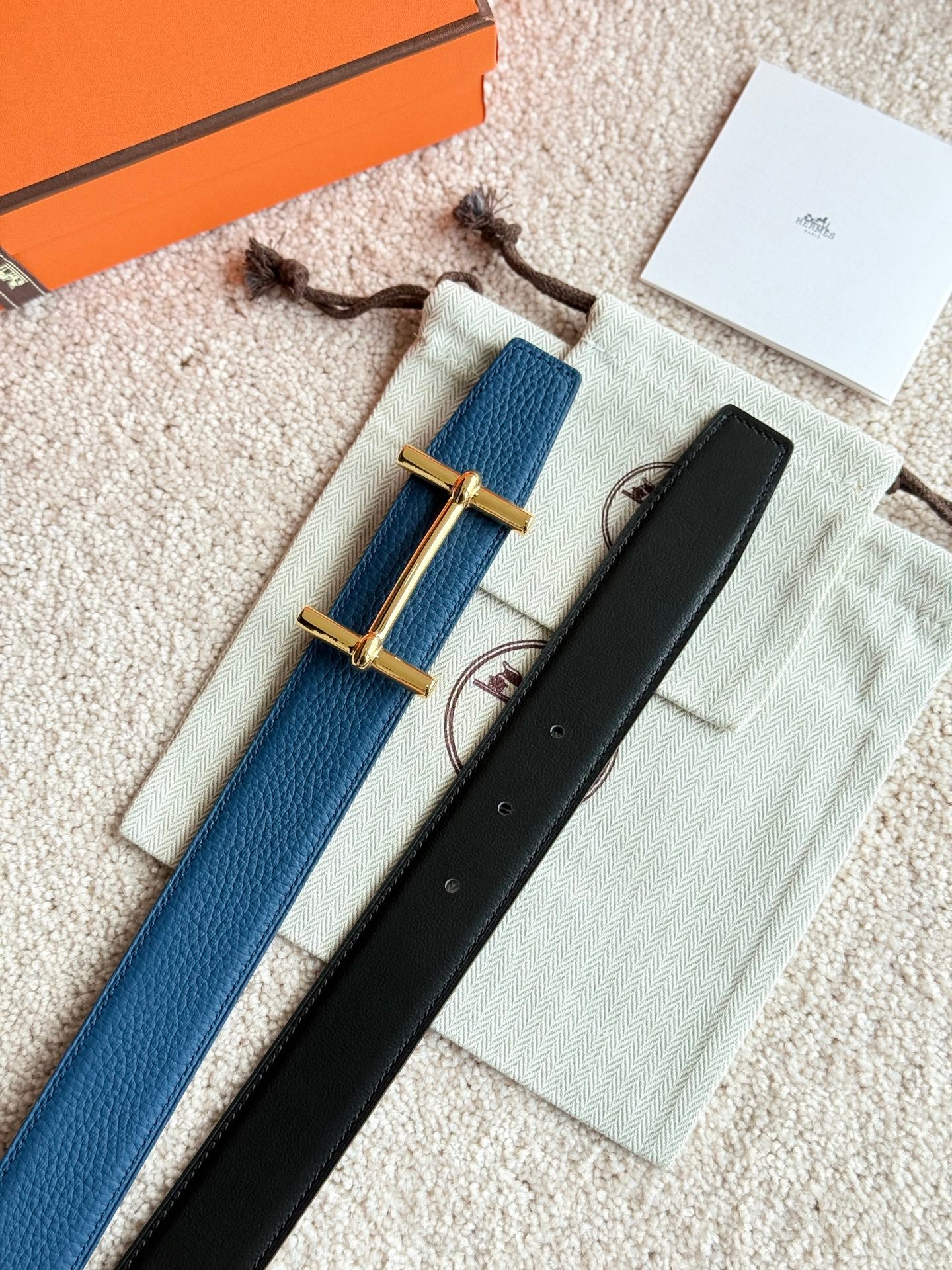 HM Gold H d'Ancre Belt Prussian blue Leather 187776