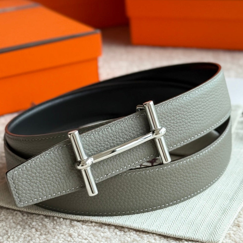 HM Silver H d'Ancre Belt Meyer Gray Leather 187775