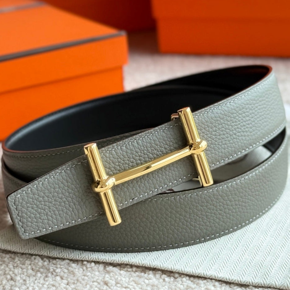 HM Gold H d'Ancre Belt Meyer Gray Leather 187774