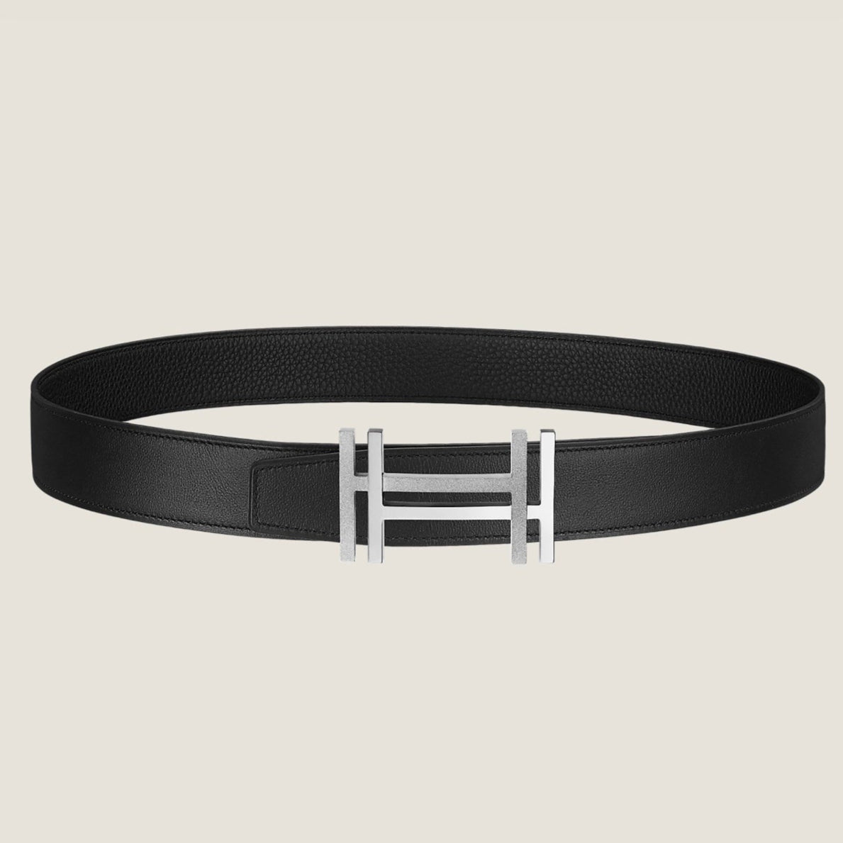 HM H au Carre Buckle Belt 32mm Black Leather 187768