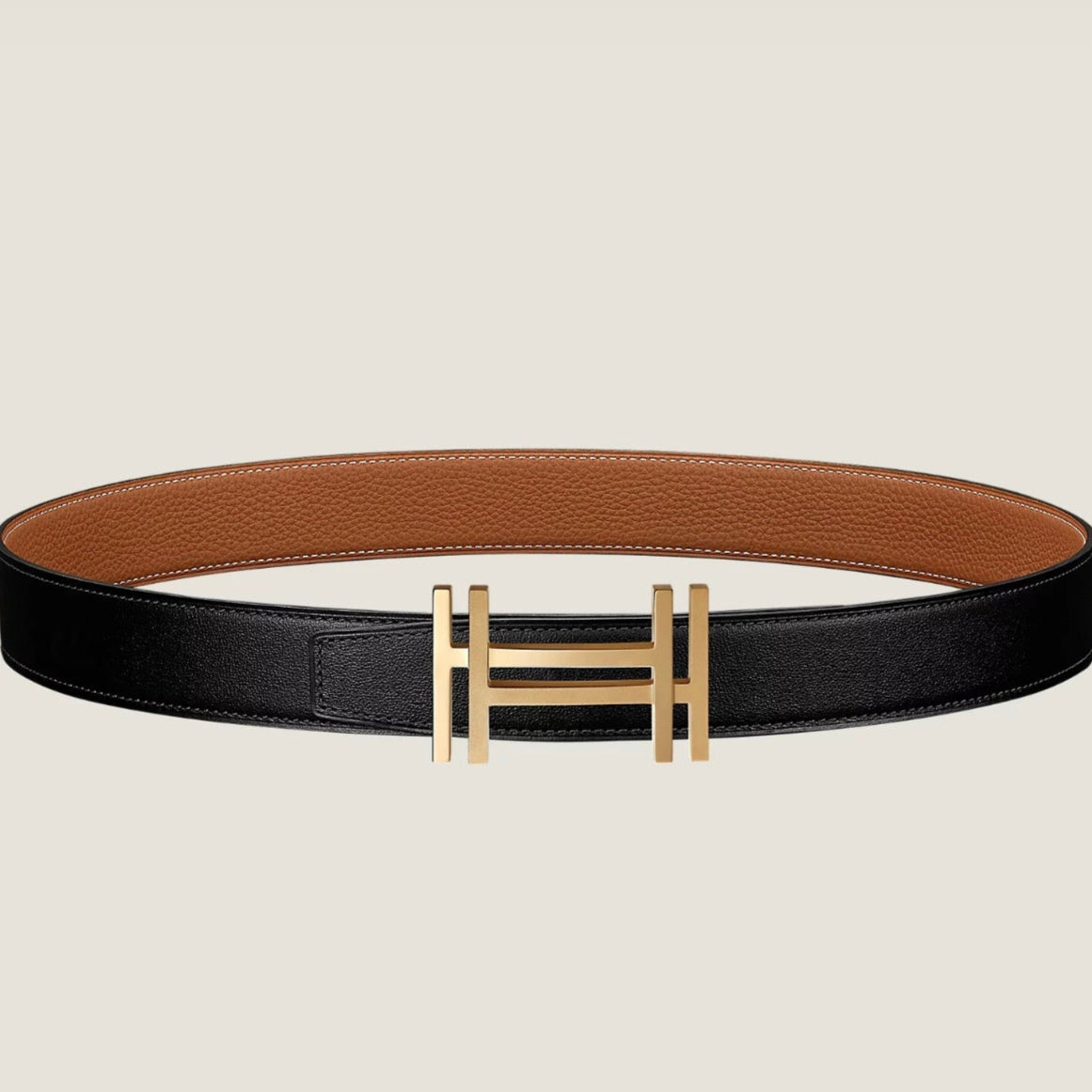 HM H au Carre Buckle Belt 32mm Black Brown Leather 187767