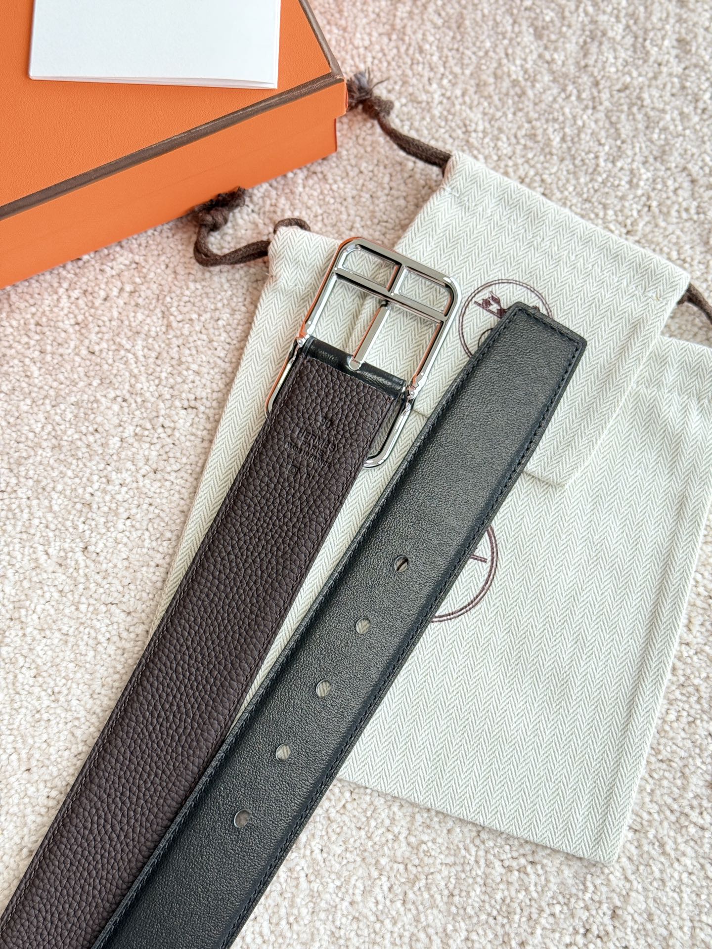 HM Half Cod Reversible 38mm Belt Black Chocolate Leather 188091