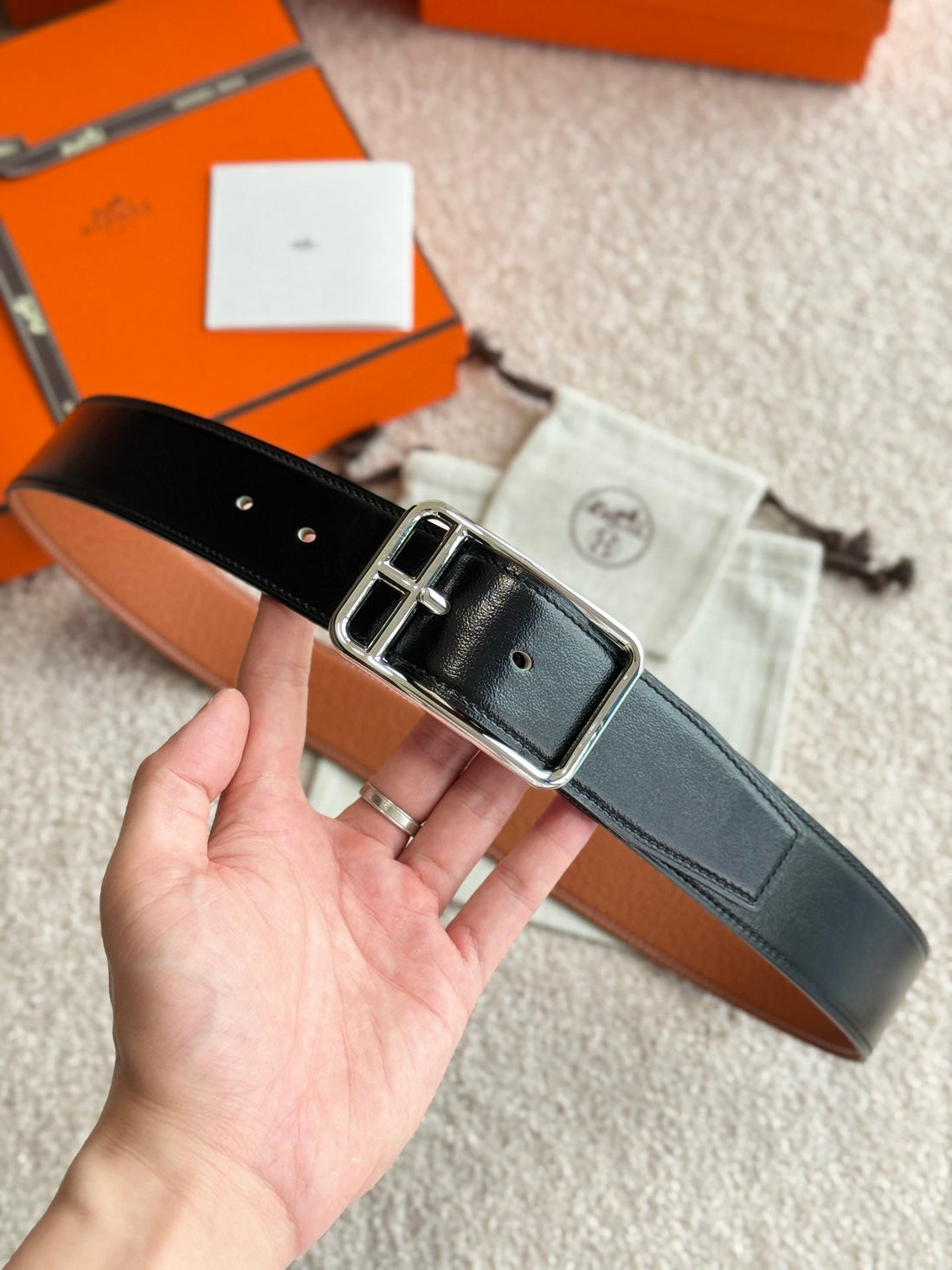HM Half Cod Reversible 38mm Belt Black Brown Leather 188092