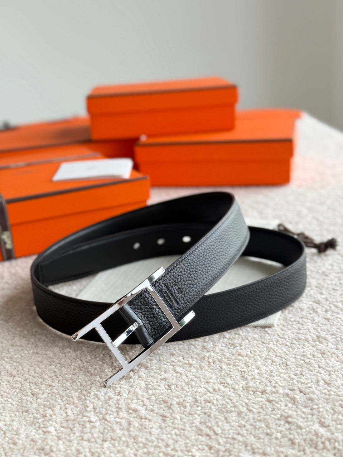 HM Silver Quentin Reversible 32mm Belt Black Leather 188086