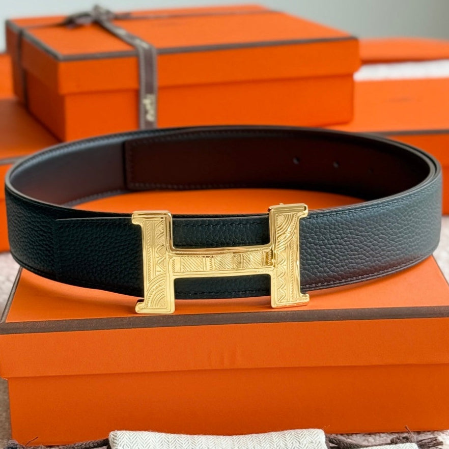 HM Gold Constance Touareg 38mm Belt Black Leather 188432
