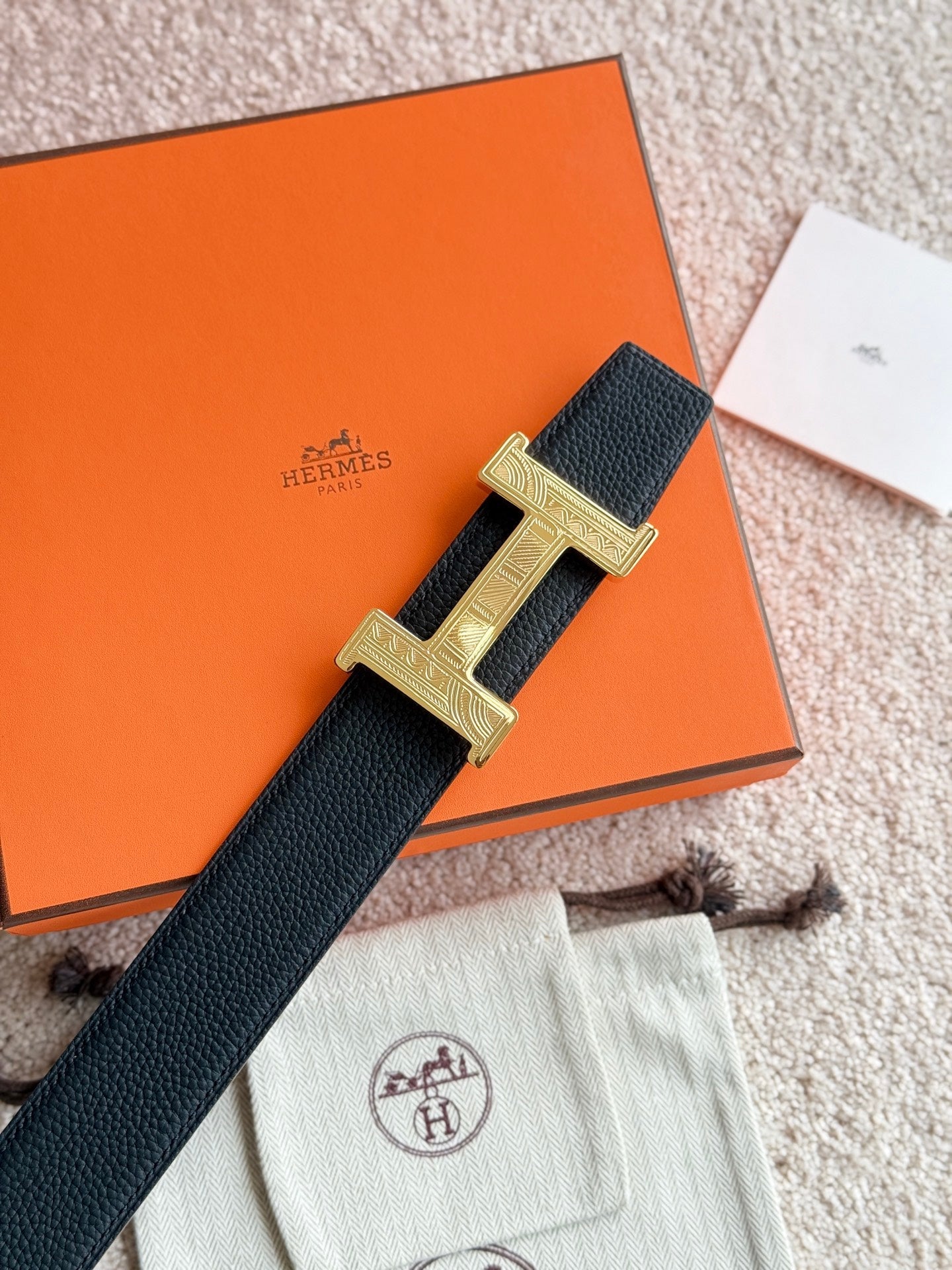 HM Gold Constance Touareg 38mm Belt Black Leather 188432