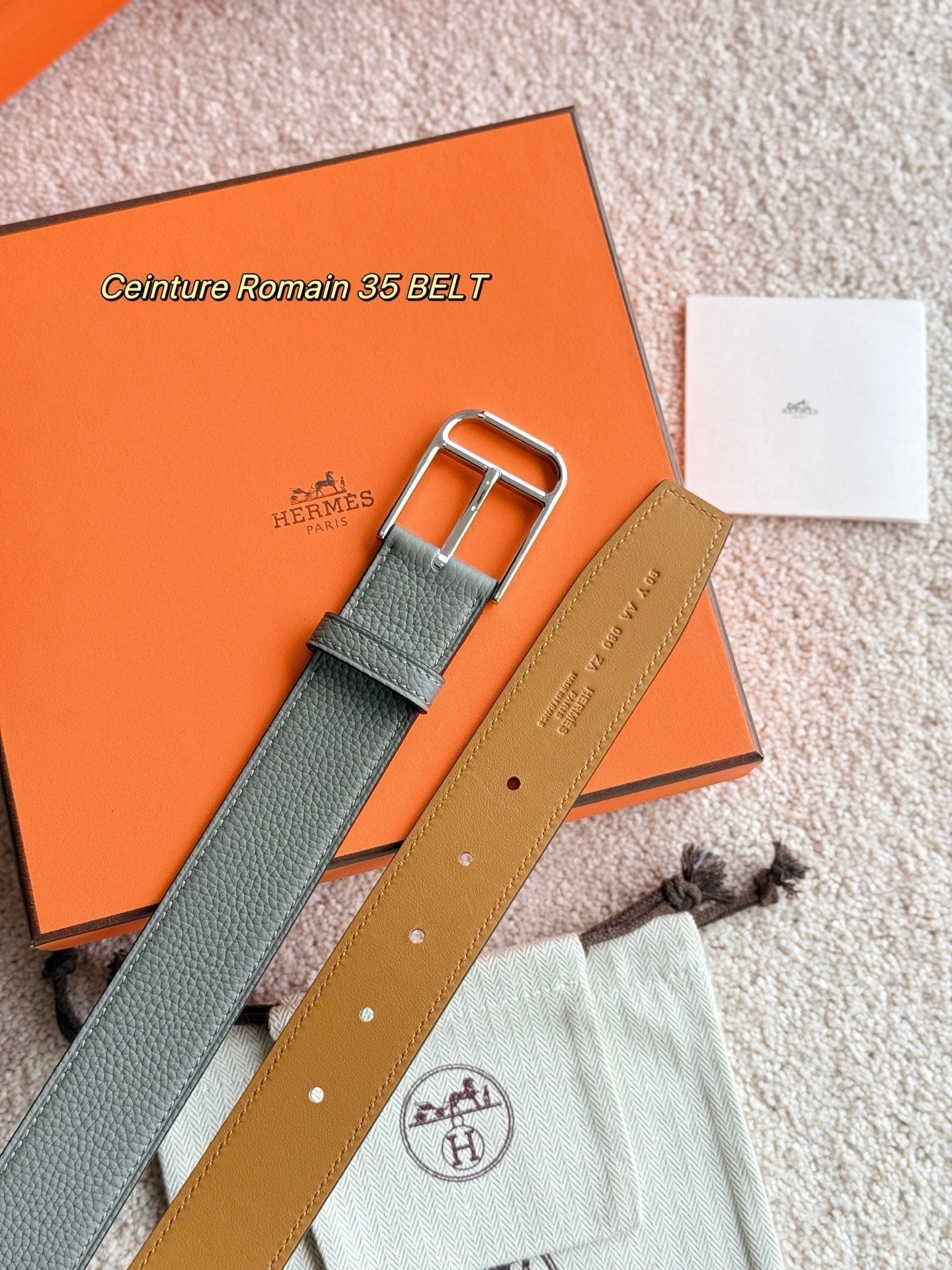 HM Silver 35mm Romain Belt Meyer Gray Leather 188402