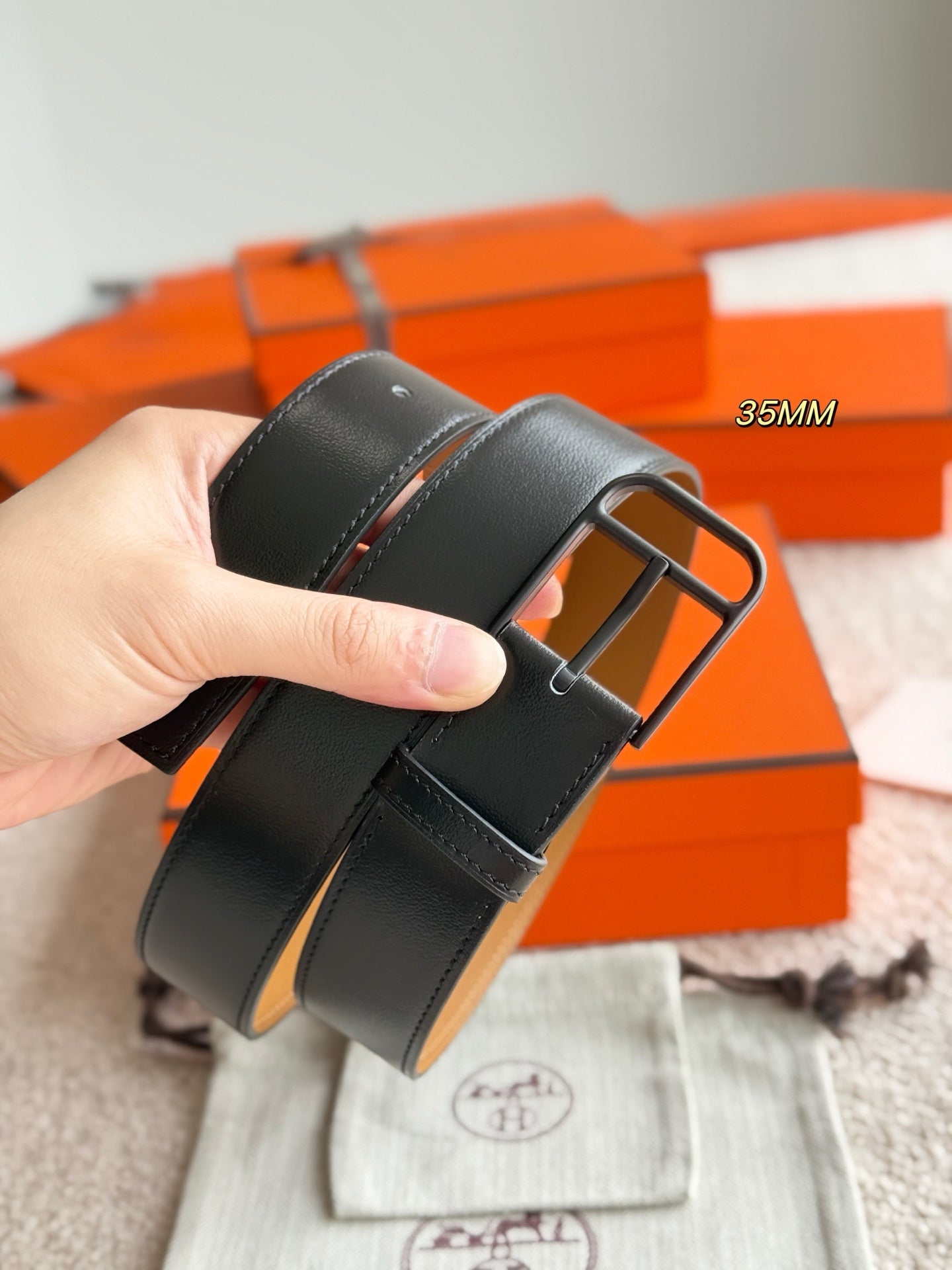 HM 35mm Romain Belt Black Brown Sheepskin 188398