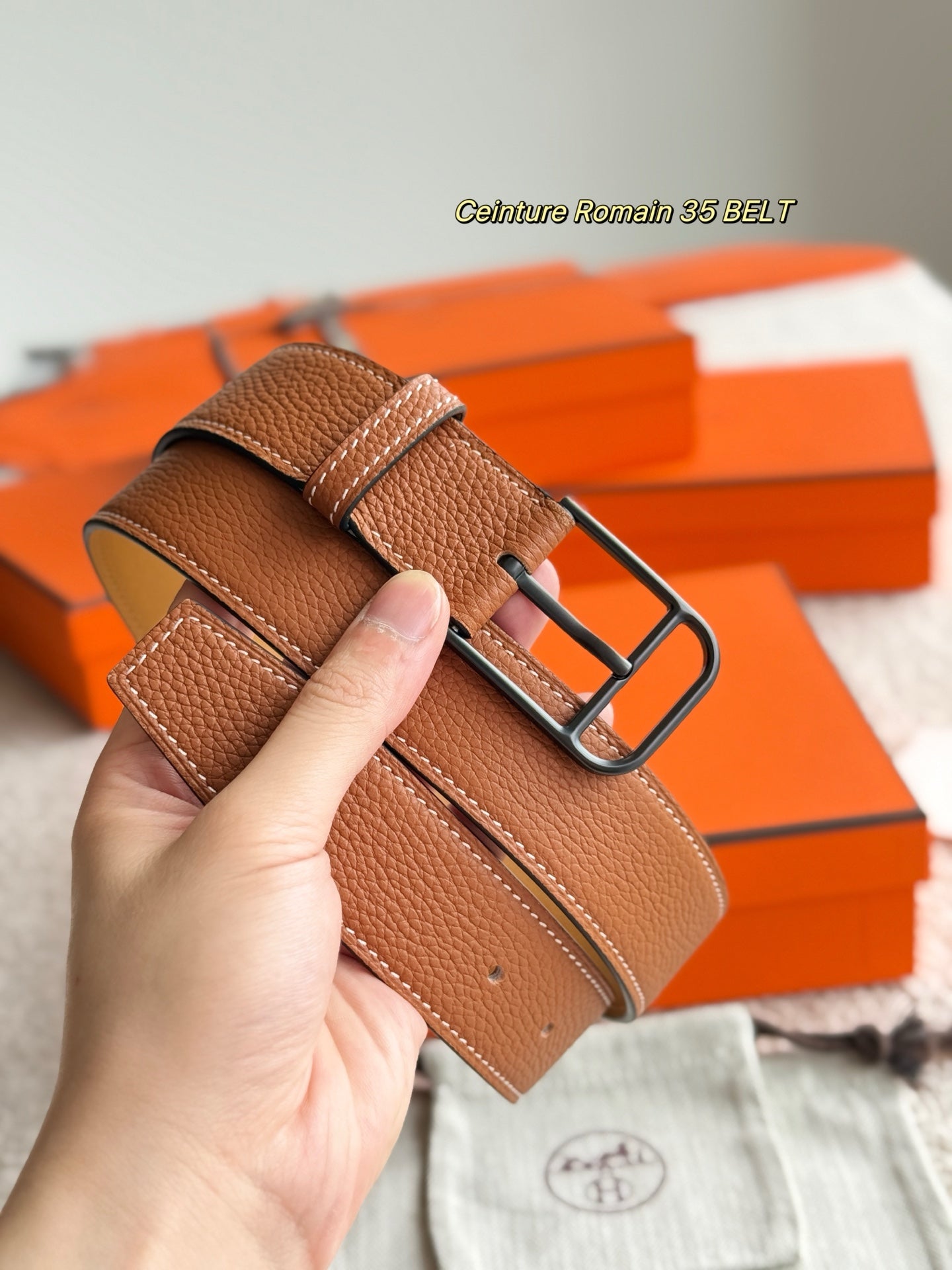 HM 35mm Romain Belt Brown Leather 188395