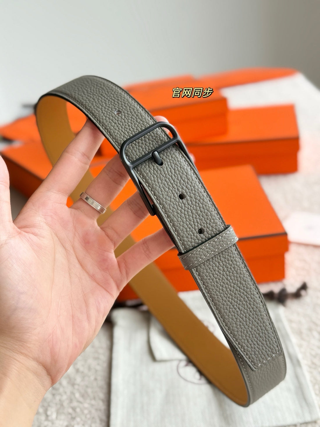 HM 35mm Romain Belt Meyer gray Leather 188394