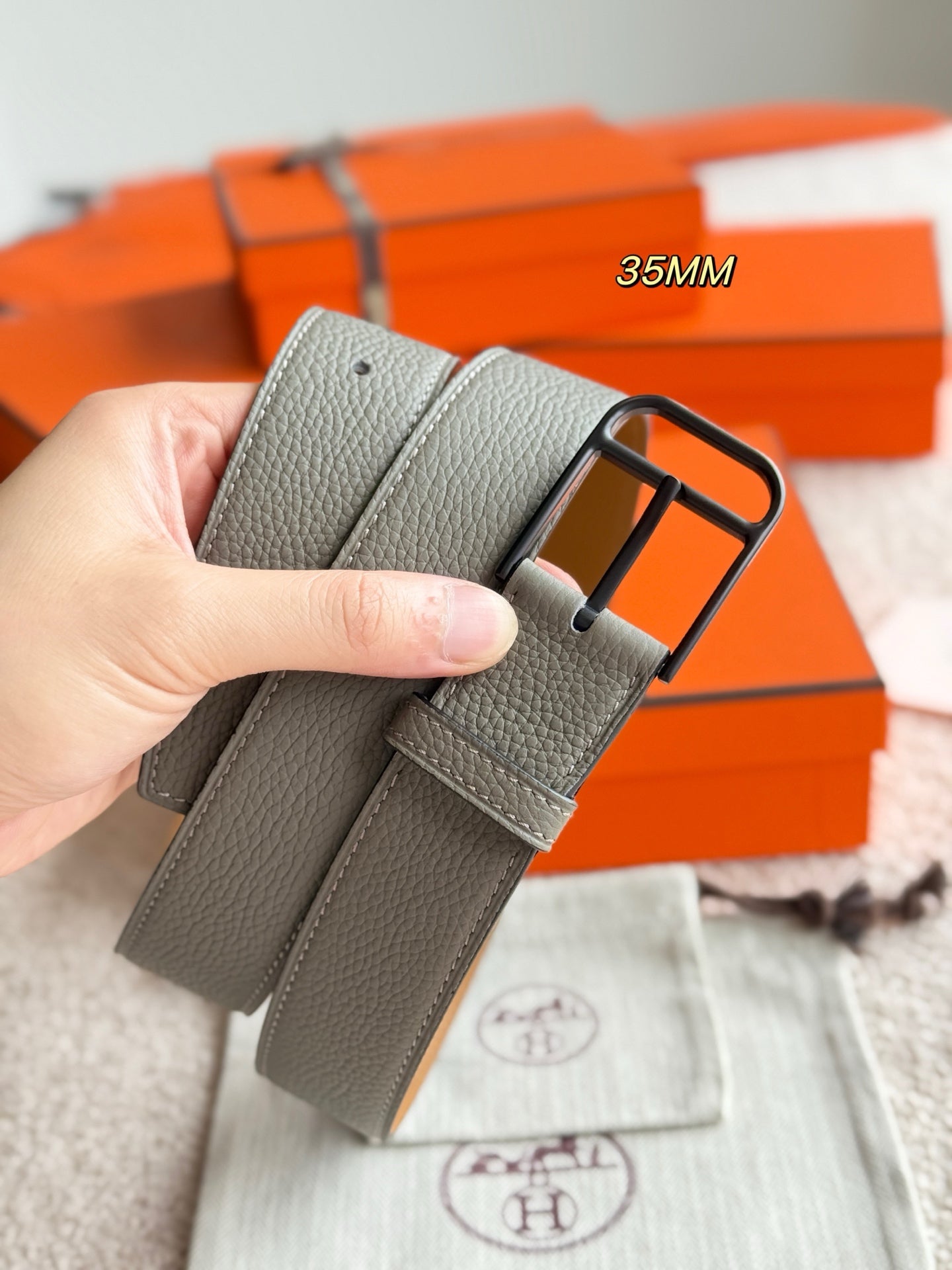 HM 35mm Romain Belt Meyer gray Leather 188394