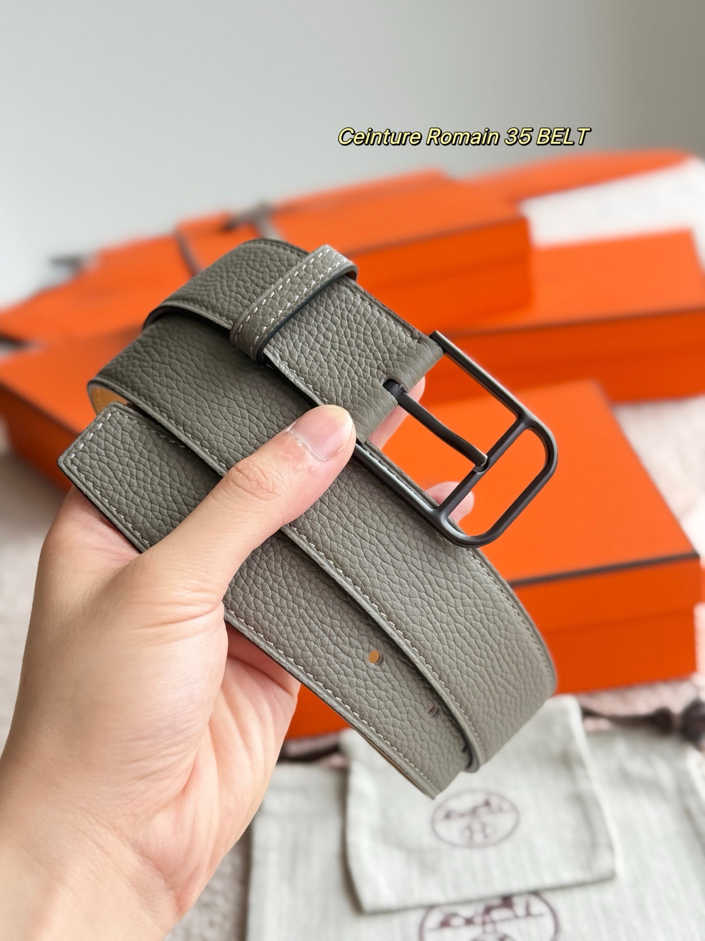 HM 35mm Romain Belt Meyer gray Leather 188394