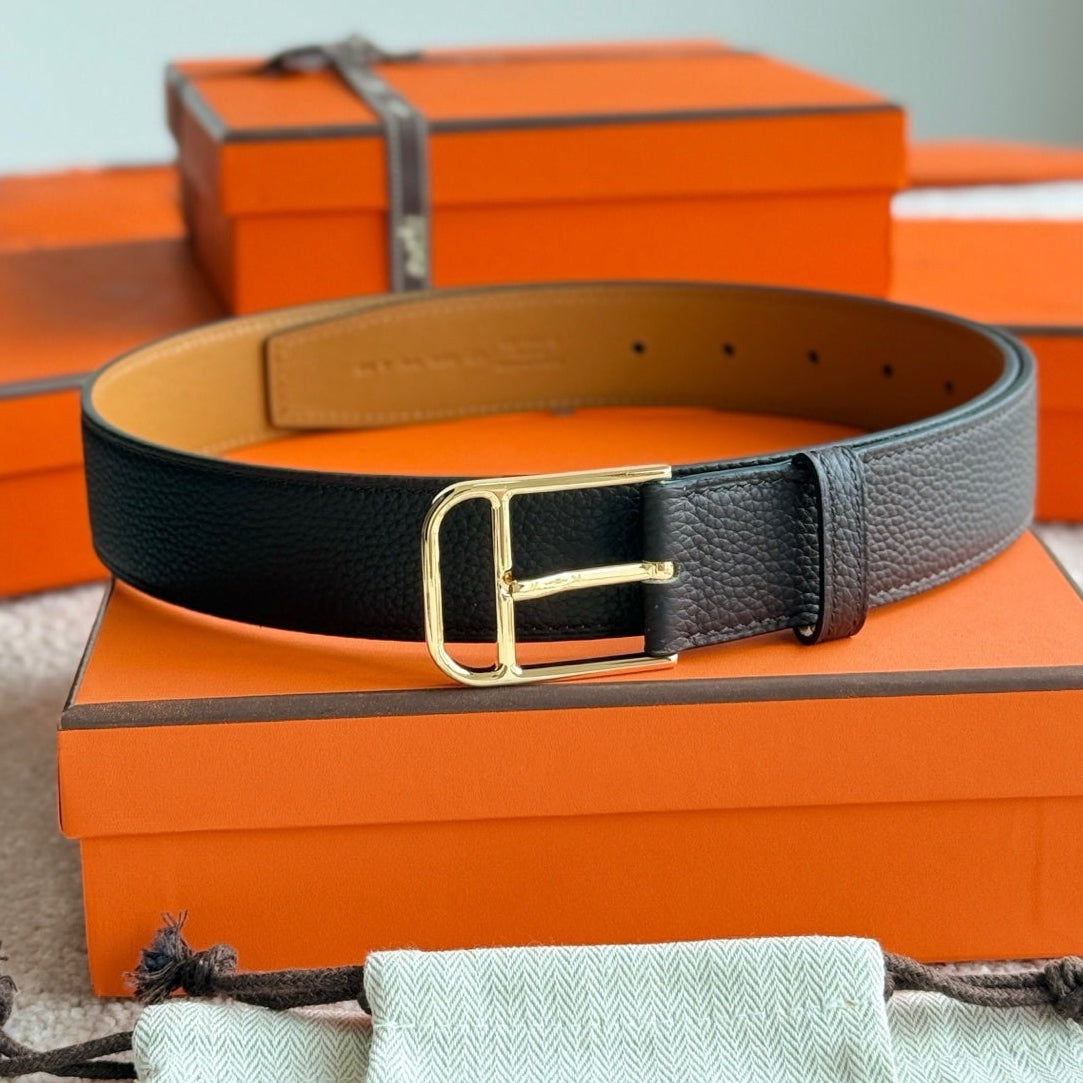 HM Gold 35mm Romain Belt Brown Chocolate  Leather 188392